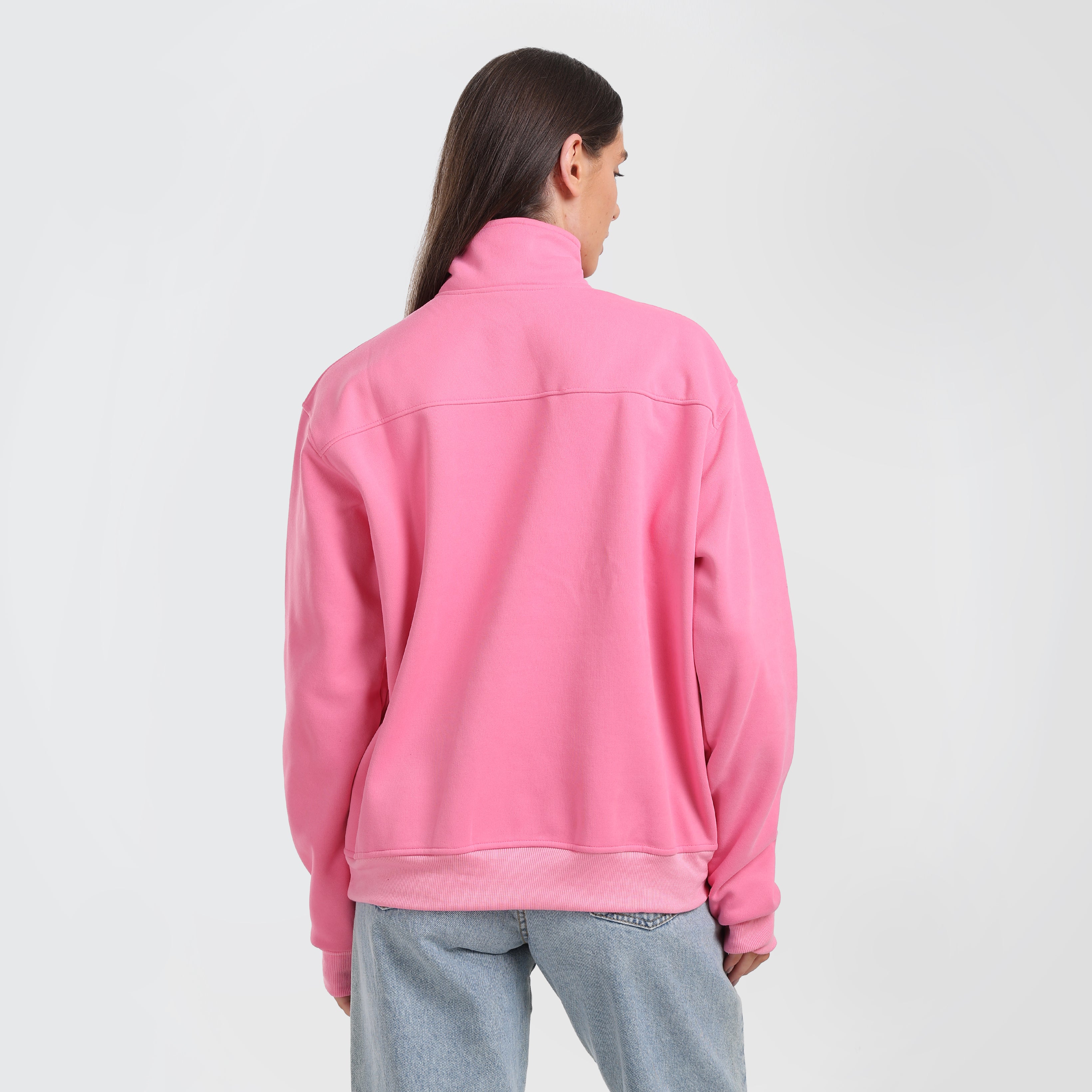 Pink Quarter-Zip Pullover مع طباعة جريئة "PNK"-ملابس شارع غير رسمية للنساء