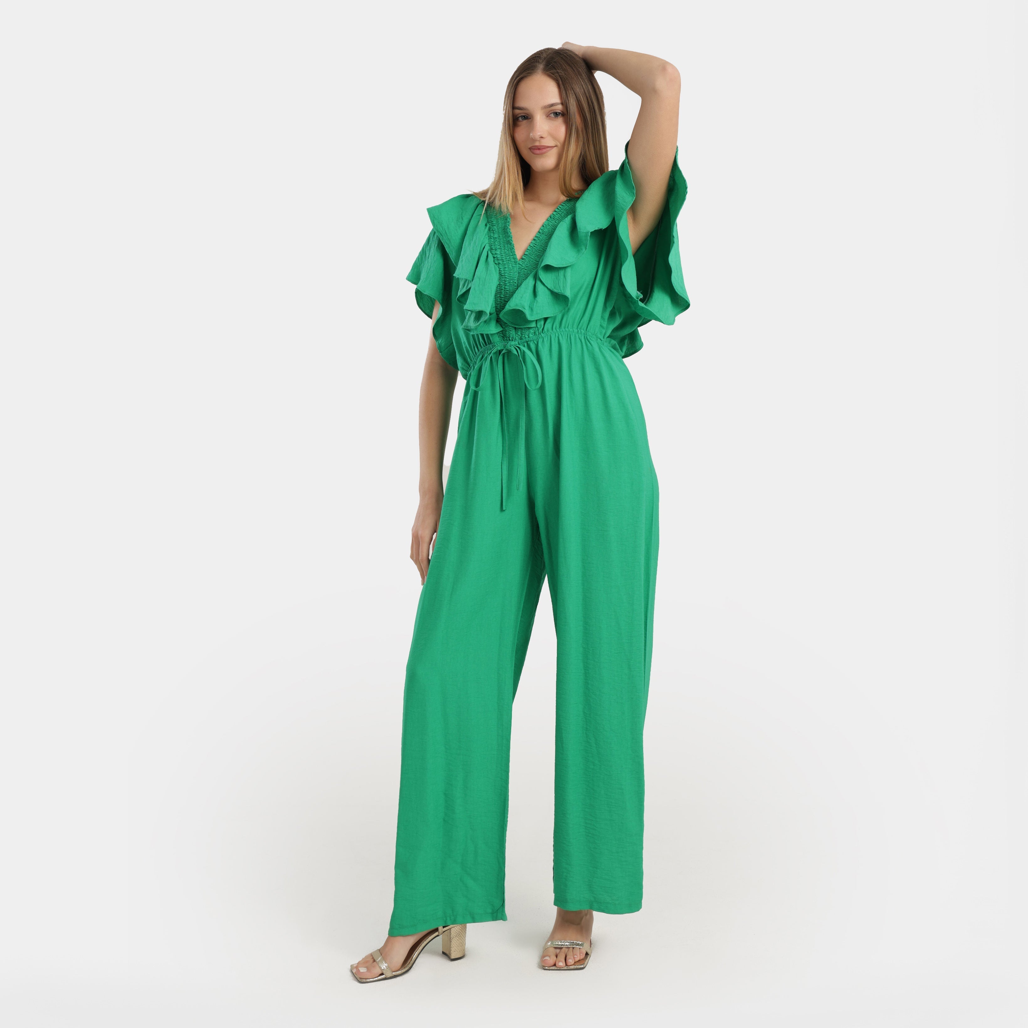 Green Ruffled Wide - Leg Jumpsuit - Marca Deals - Flavie