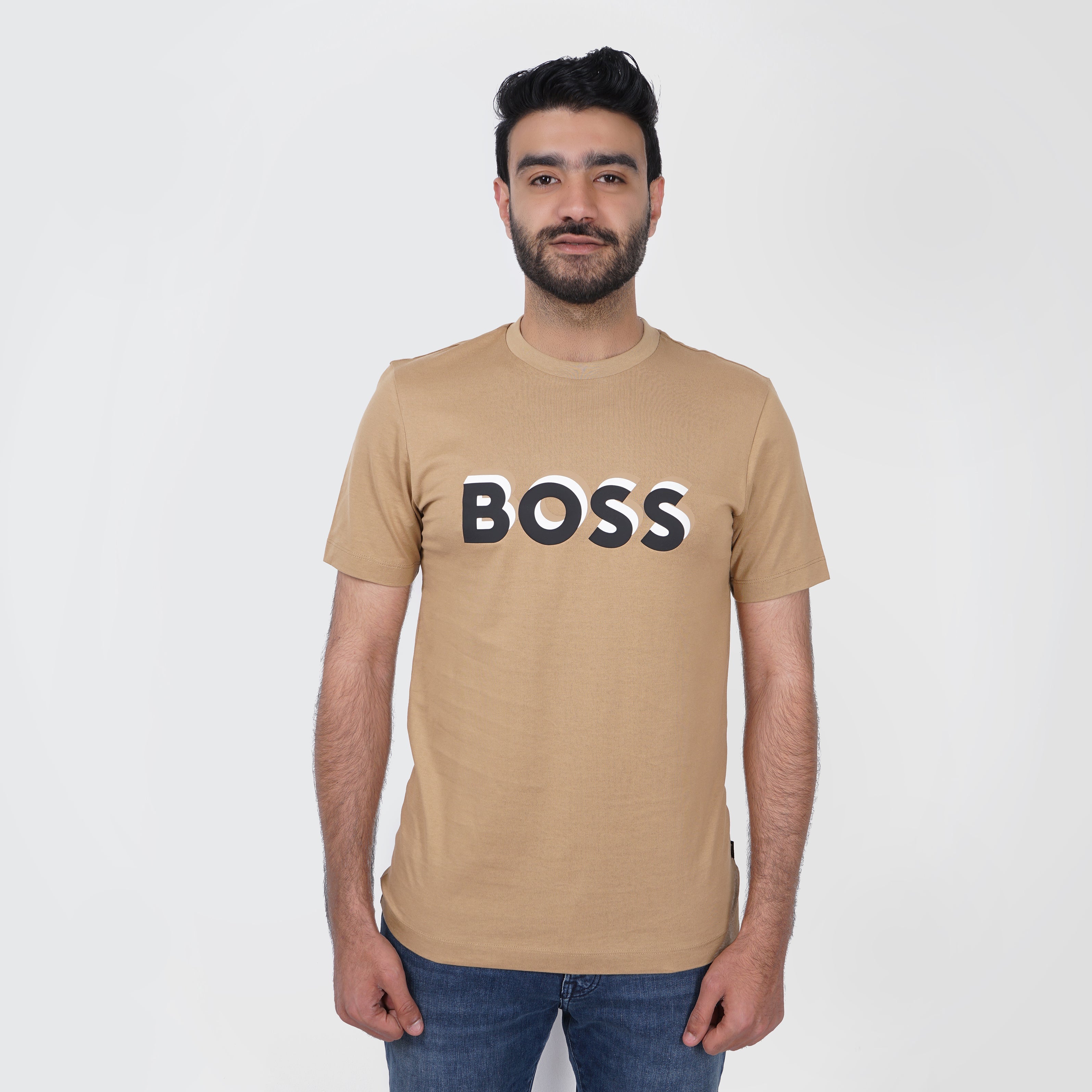 Original Brown HUGO BOSS T-shirt with 3D Logo - Marca Deals - Boss
