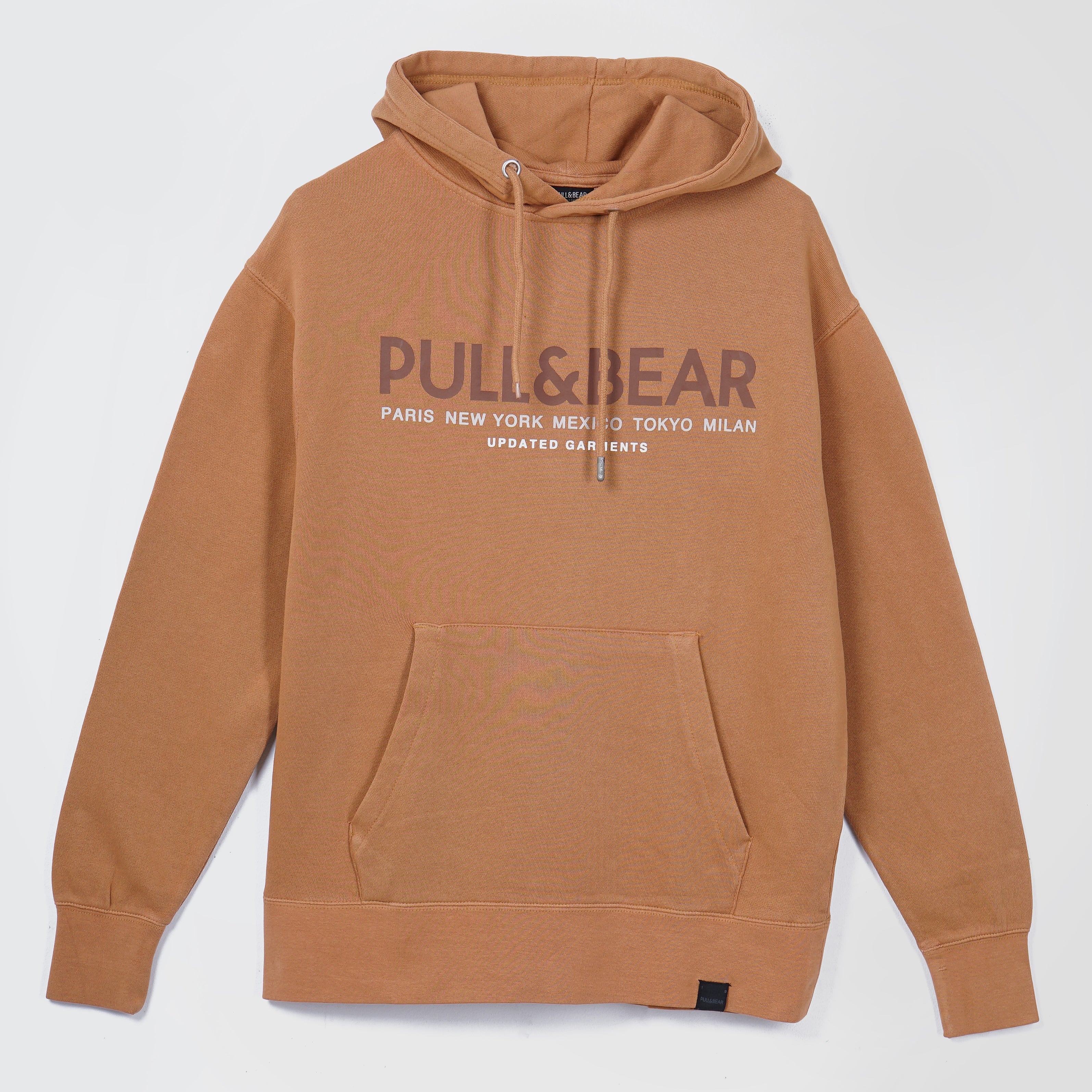Pull & Bear Comfy Printed Camel Brown Hoodie - Marca Deals - Pull and Bear