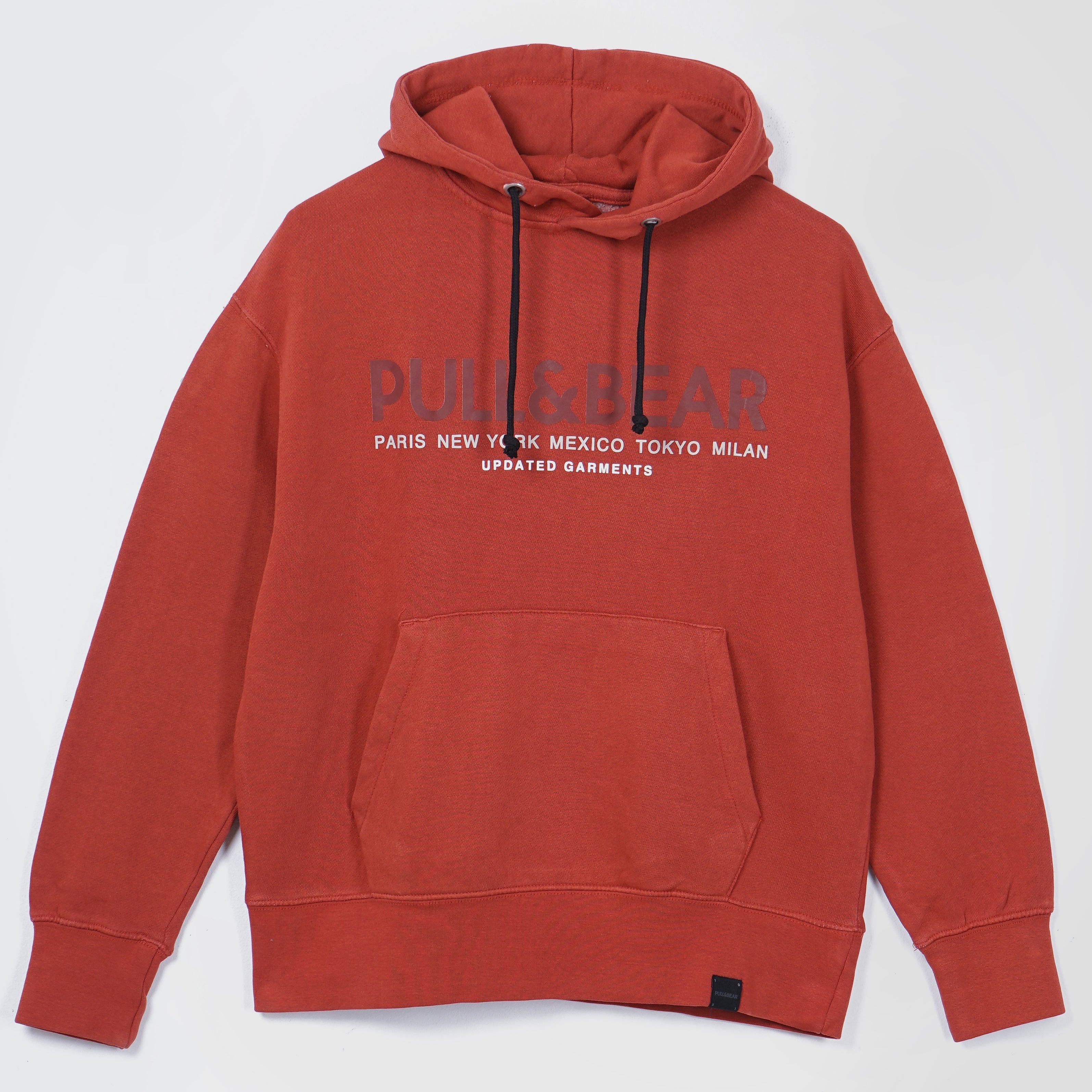 Pull & Bear Comfy Printed Dark Orange Hoodie - Marca Deals - Pull and Bear
