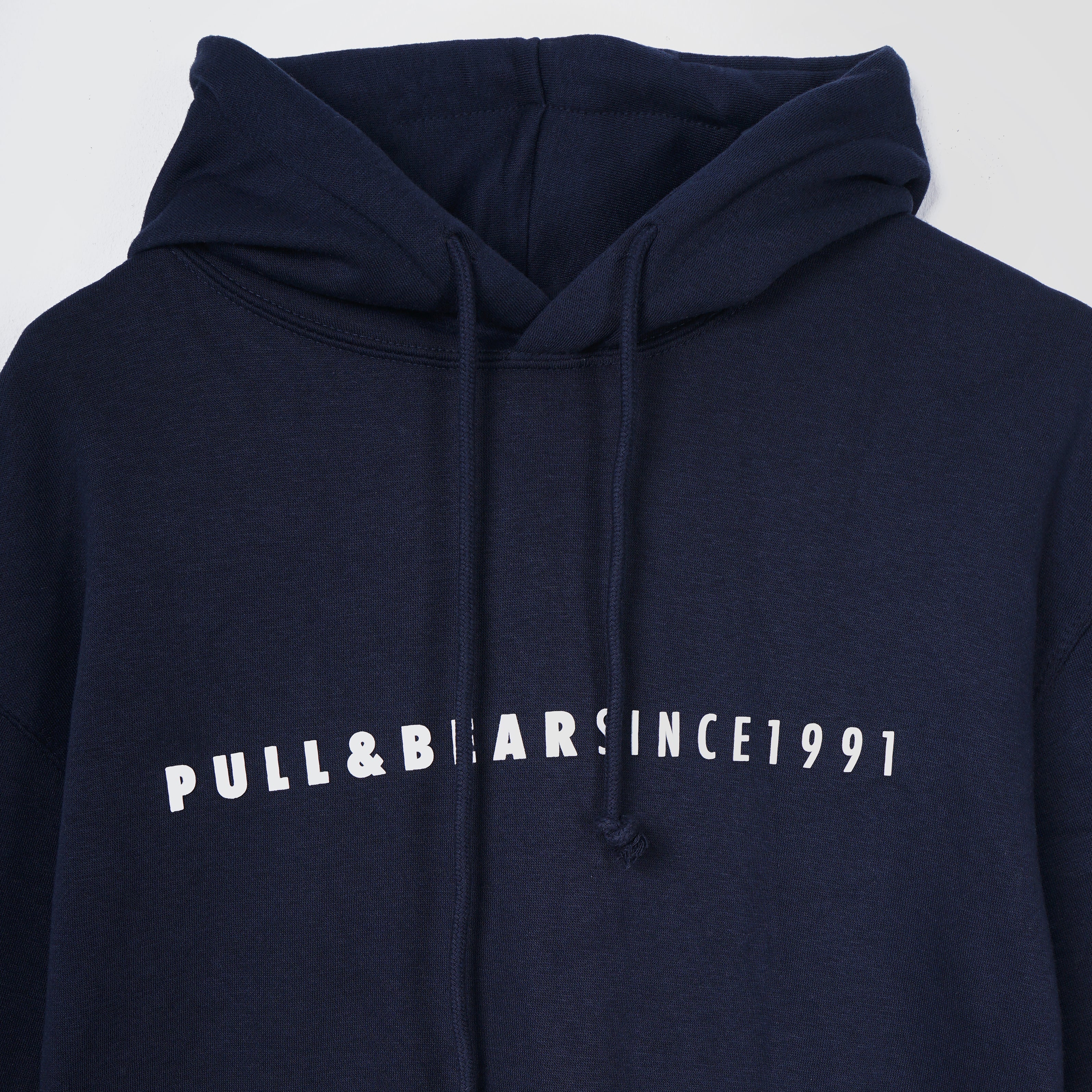Pull & Bear Comfy Printed Navy Hoodie - Marca Deals - Pull and Bear
