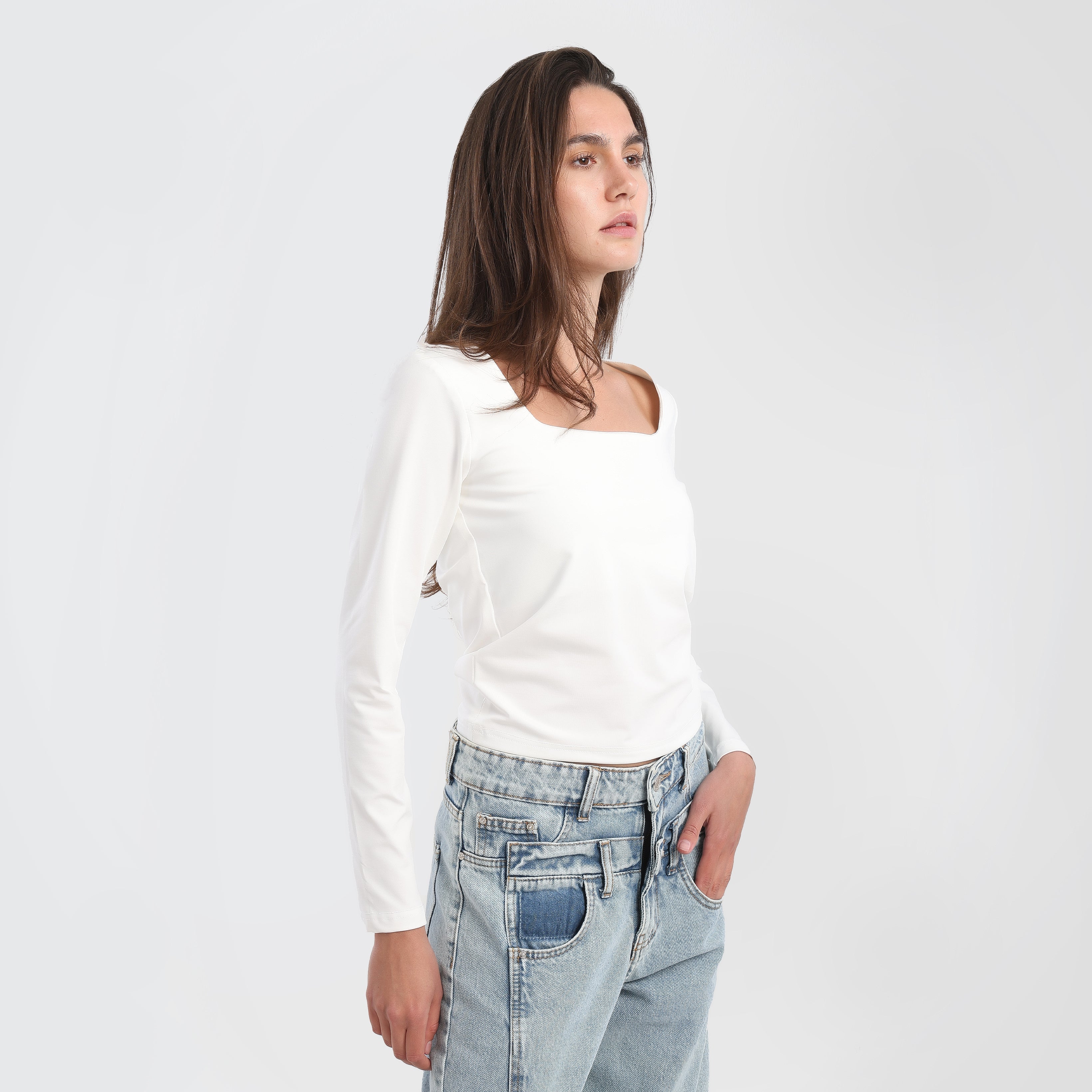 Square Neck long sleeve Basic Top - Marca Deals - Marca Deals