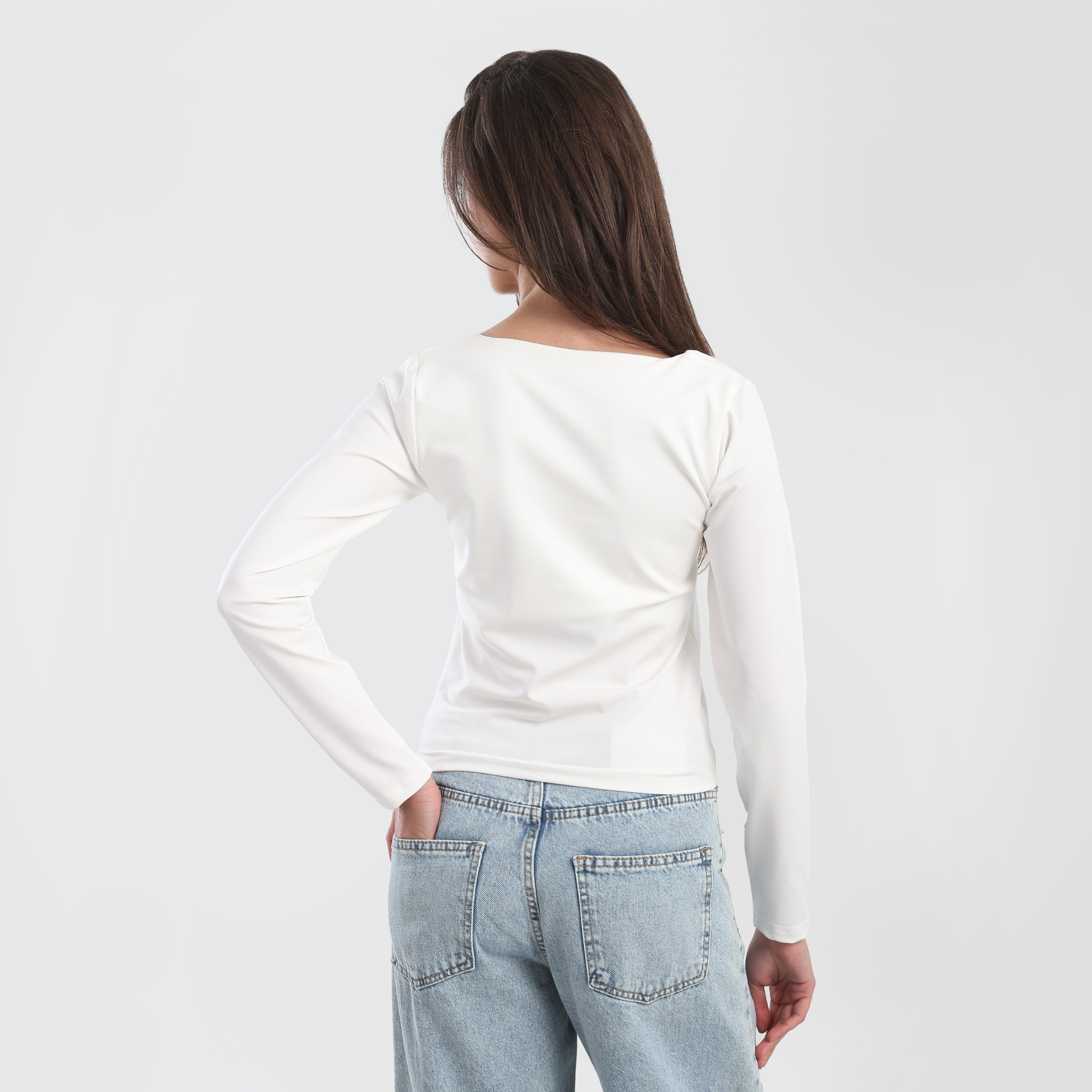Square Neck long sleeve Basic Top - Marca Deals - Marca Deals